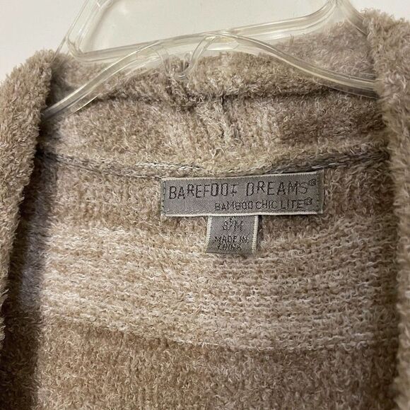Barefoot dreams tan beige cozy chic light island stripe cardigan size Small/med - Picture 4 of 6